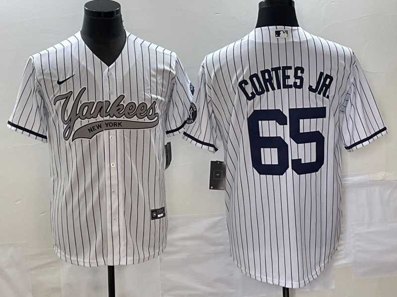 Mens New York Yankees #65 Nestor Cortes Jr White With Patch Cool Base Stitched Baseball Jersey